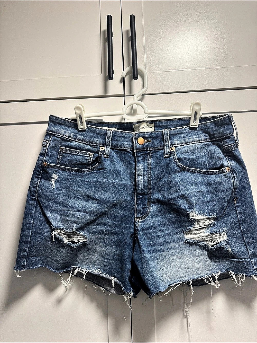 Universal Thread High Rise Midi Distressed Denim Shorts